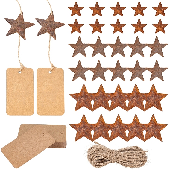 Звездная ржавчина железо большие подвески, с джутовым шнуром