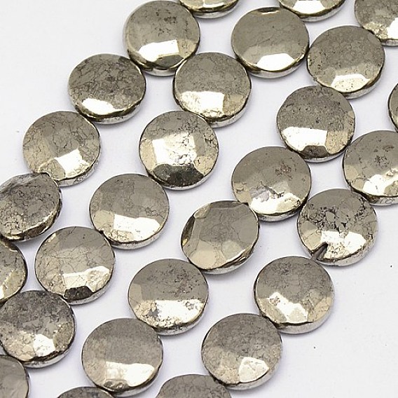 Perlas de pirita naturales hebras, plano y redondo, facetados