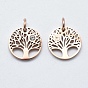 316 Surgical Stainless Steel Pendants, with Cubic Zirconia, Flat Round with Tree