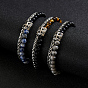 Natuarl Gemstone and Frosted Obsidian Round Beaded 2-Strand Bracelets with 201 Stainless Steel Wheat Chains for Men Women, Stainless Steel Color
