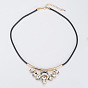 Retro Inlaid Crystal Pendant Necklace on Leather Cord for Women, Minimalist Neck Decoration (N001)