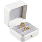 Boîtes carrées de rangement pour alliances de couple en simili cuir avec intérieur en velours et apprêts dorés