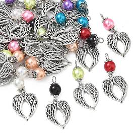32 шт 8 цвета подвески из сплава в тибетском стиле, с абс бисера, крыло