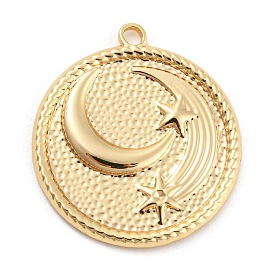 Brass Pendants, Flat Round with Moon & Star Charm