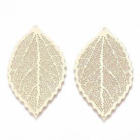 Brass Links Connectors, Etched Metal Embellishments, Leaf