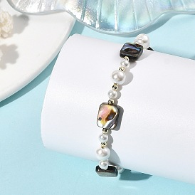 Paua Shell & Shell Pearl Beaded Bracelets for Women, Rectangle