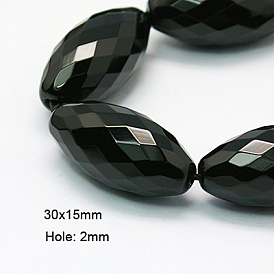 Hebras de cuentas de ónix negro natural, teñido y climatizada, facetados, arroz, negro, 30x15 mm, agujero: 2 mm, 16 pulgada, 13 pcs / Hilo