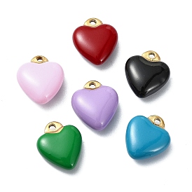 Ion Plating(IP) Real 18K Gold Plated 304 Stainless Steel Pendants, with Enamel, Heart Charms