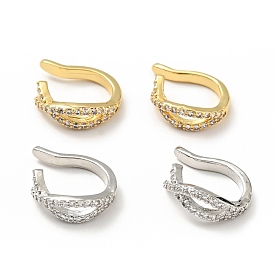 Clear Cubic Zirconia Criss Cross Cuff Earrings, Brass Jewelry for Non-pierced Ears, Cadmium Free & Lead Free