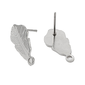 201 Stainless Steel Stud Earrings Finding, with 304 Stainless Steel Pins & Horizontal Loops, Leaf