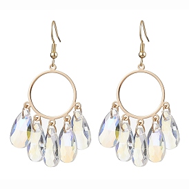 304 Stainless Steel Dangle Earrings, Teardrop Glass Chandelier Earrings for Women