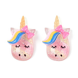 Кабошоны из смолы, с блестками, единорог