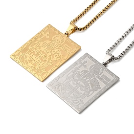 Rectangle 304 Stainless Steel Box Chain Saint Benedict Medal Pendant Necklaces for Women and Men