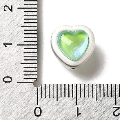 Alloy & Transparent Glass Beads, Matte Silver Color, Two-sided Heart Shape Beads