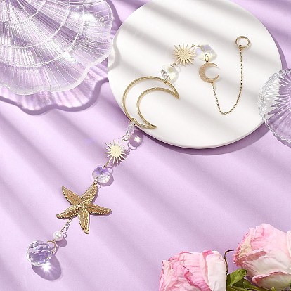 Стеклянные подвесные ловцы солнца, с латунным звеном и 304 подвесками в виде морских звезд из нержавеющей стали, создатель радуги, для наружного украшения сада