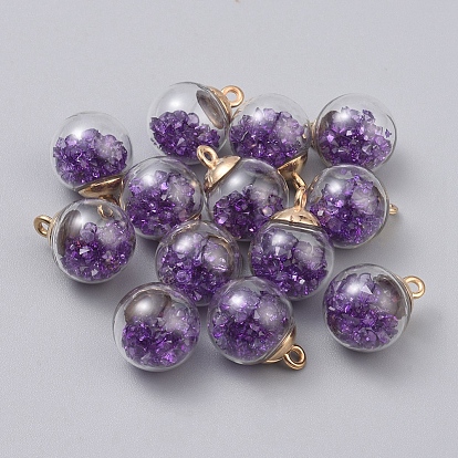 Подвески из прозрачного стекла, со стразами из смолы внутри и пластиковыми подвесками ccb, круглые, золотой свет