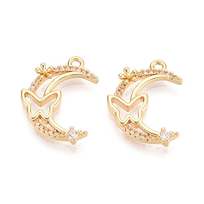 Подвески из латуни с прозрачным фианитом, луна с бабочкой, без никеля 