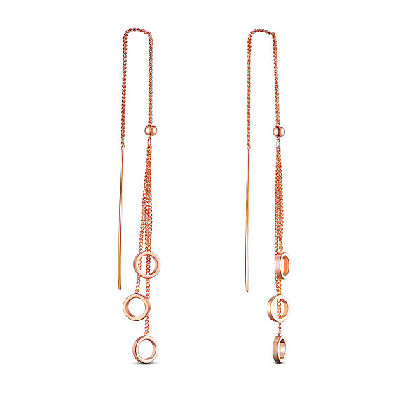 Brass Stud Earring, Ear Threads, with Curb Chains and Round Beads, Ring