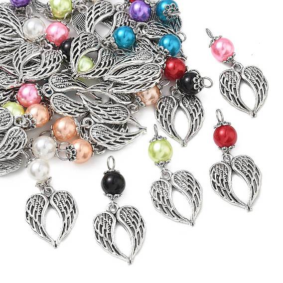 32 шт 8 цвета подвески из сплава в тибетском стиле, с абс бисера, крыло