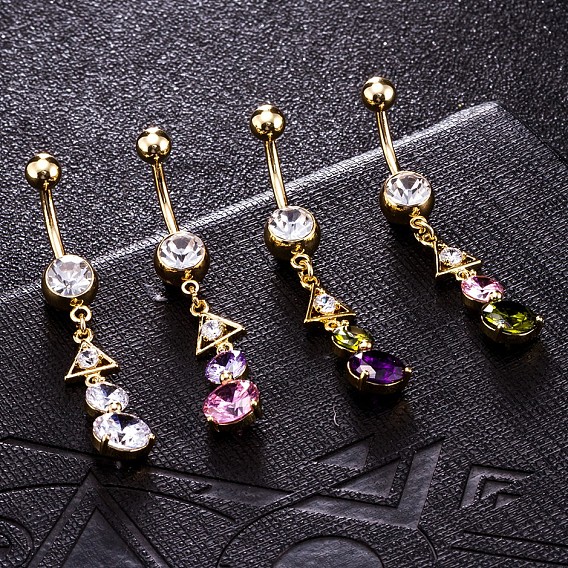 Piercing-Schmuck, Messing Zirkonia Nabel Ring, Bauchringe, mit chirurgischem Edelstahlstab, cadmiumfrei und bleifrei