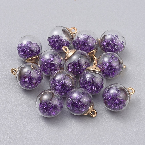 Подвески из прозрачного стекла, со стразами из смолы внутри и пластиковыми подвесками ccb, круглые, золотой свет