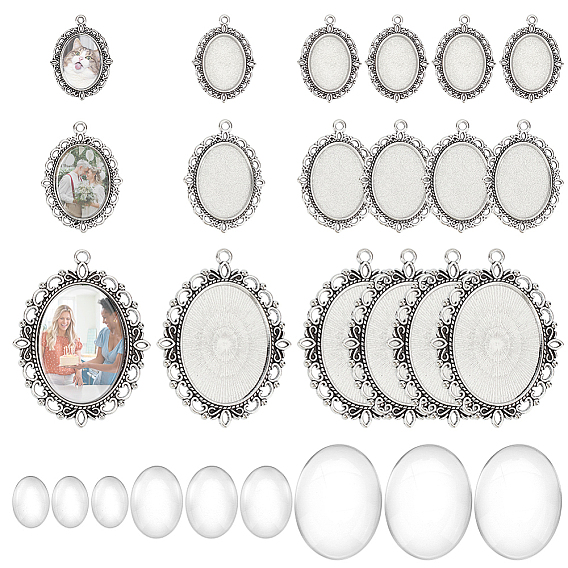 Сделай сам подвески, включая плоский овальный кулон из сплава в тибетском стиле, Кабошоны из стекла