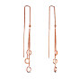 Brass Stud Earring, Ear Threads, with Curb Chains and Round Beads, Ring