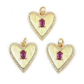 Rack Plating Real 18K Gold Plated Brass Pendants, with Cubic Zirconia, Long-Lasting Plated, Lead Free & Cadmium Free, Heart