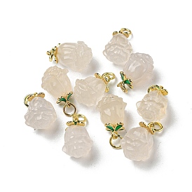 Natural White Agate Rose Pendants, Flower Charms with Brass Jump Rings