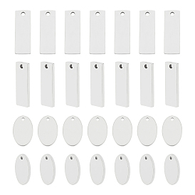 28Pcs 2 Styles 304 Stainless Steel Pendants, Manual Polishing, Blank Stamping Tags, Rectangle & Oval