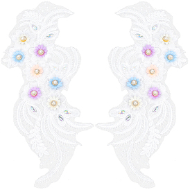 2 шт. 2 стили полиэстер вышивка нить приклеивание/пришивание заплаток, тканевые аппликации с пластиковыми жемчужинами и стразами, цветок