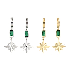 Star 304 Stainless Steel Dangle Earrings, Glass Rectangle Hoop Earrings for Women