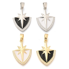 Brass Micro Pave Cubic Zirconia Pendants, with Enamel, Astral Shield Charms, with Jump Ring