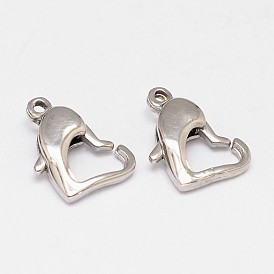 304 Stainless Steel Lobster Claw Clasps, Heart, 7.5x11x3mm, Hole: 1mm