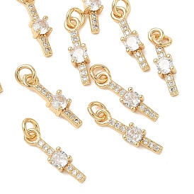 SHEGRACE Brass Micro Pave Cubic Zirconia Pendants, Cadmium Free & Nickel Free & Lead Free, Rectangle Charms, Clear