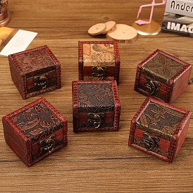 Квадратный ретро деревянный набор ювелирных изделий, органайзер для хранения коробок с застежками, сундук с сокровищами для сережек, Кольца, 