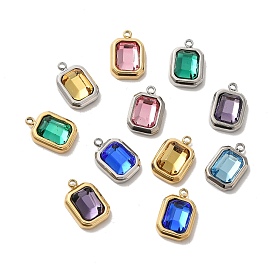 304 Stainless Steel Glass Pendants, Rectangle Charms