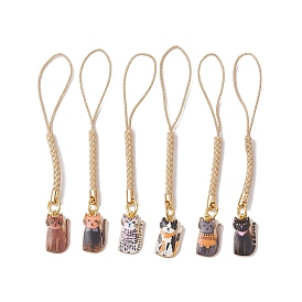 Golden Alloy Enamel Mobile Straps, Cat Shape