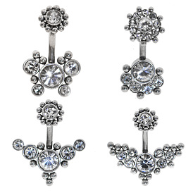 Кольца для пупка из нержавеющей стали с прозрачным кубическим цирконием 15 калибра, пирсинг пупка кольца, изогнутая штанга украшения для тела для женщин, цвет нержавеющей стали