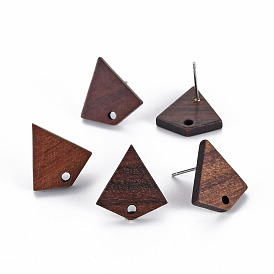 Walnut Wood Stud Earring Findings, with 304 Stainless Steel Pin, Kite