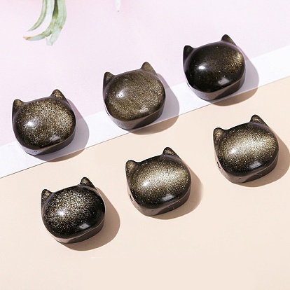 Natural Obsidian Beads, Cat Head Shape