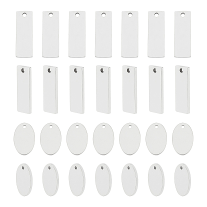 28Pcs 2 Styles 304 Stainless Steel Pendants, Manual Polishing, Blank Stamping Tags, Rectangle & Oval