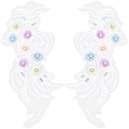 2 шт. 2 стили полиэстер вышивка нить приклеивание/пришивание заплаток, тканевые аппликации с пластиковыми жемчужинами и стразами, цветок