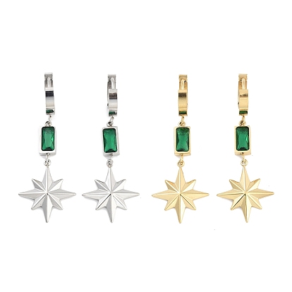 Star 304 Stainless Steel Dangle Earrings, Glass Rectangle Hoop Earrings for Women