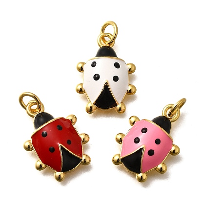 Латунные подвески, без кадмия, без никеля и без свинца, с эмалью, прелести божьей коровки, реальный 18 k позолоченный