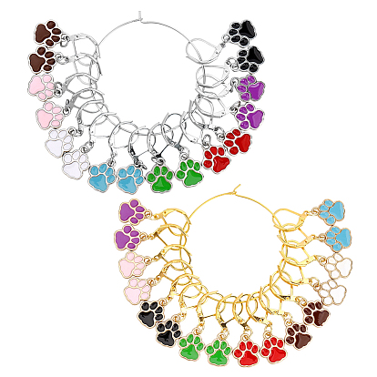 16 шт. 16 стили латунный маркер фиксаторного стежка, с подвесками в виде отпечатков лап из сплава эмали, платина и золотой