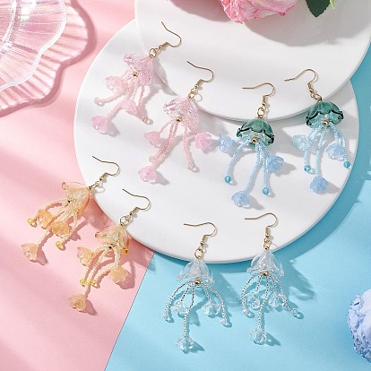 Серьги-подвески из акрила и стеклянных бусин в виде медуз, с 304 нержавеющей стали серьги крючки, золотые