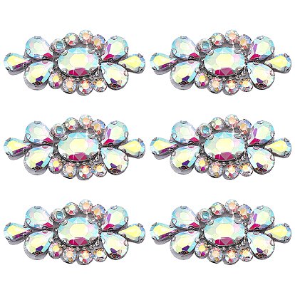 6 Stück Glasstrasssteine, Hotfix Strass, Blume, Platin Farbe