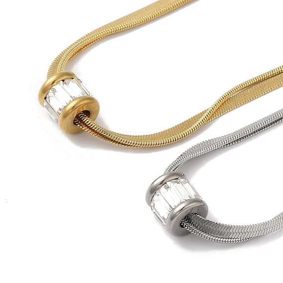 304 Stainless Steel Glass Column Pendant with Snake Chain Necklaces, Double Layer Necklaces