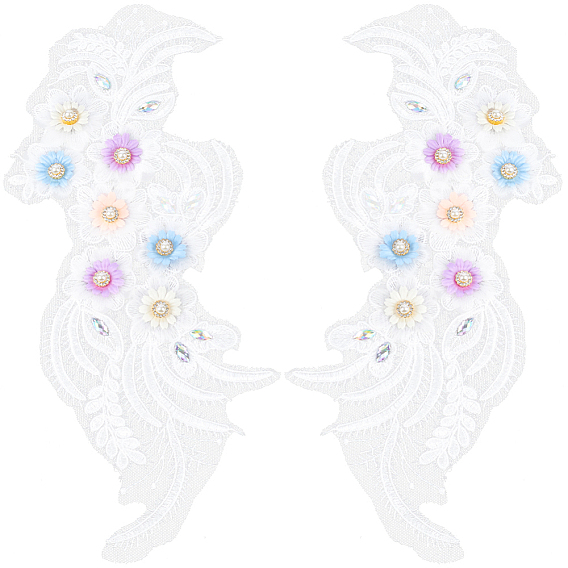 2 шт. 2 стили полиэстер вышивка нить приклеивание/пришивание заплаток, тканевые аппликации с пластиковыми жемчужинами и стразами, цветок